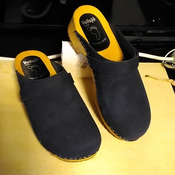 Men's original vollsjo leather and wooden clog - Picture 1 of 4